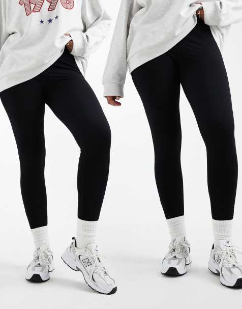 ASOS DESIGN Curve 2 pack basic jersey leggings in black - view 1