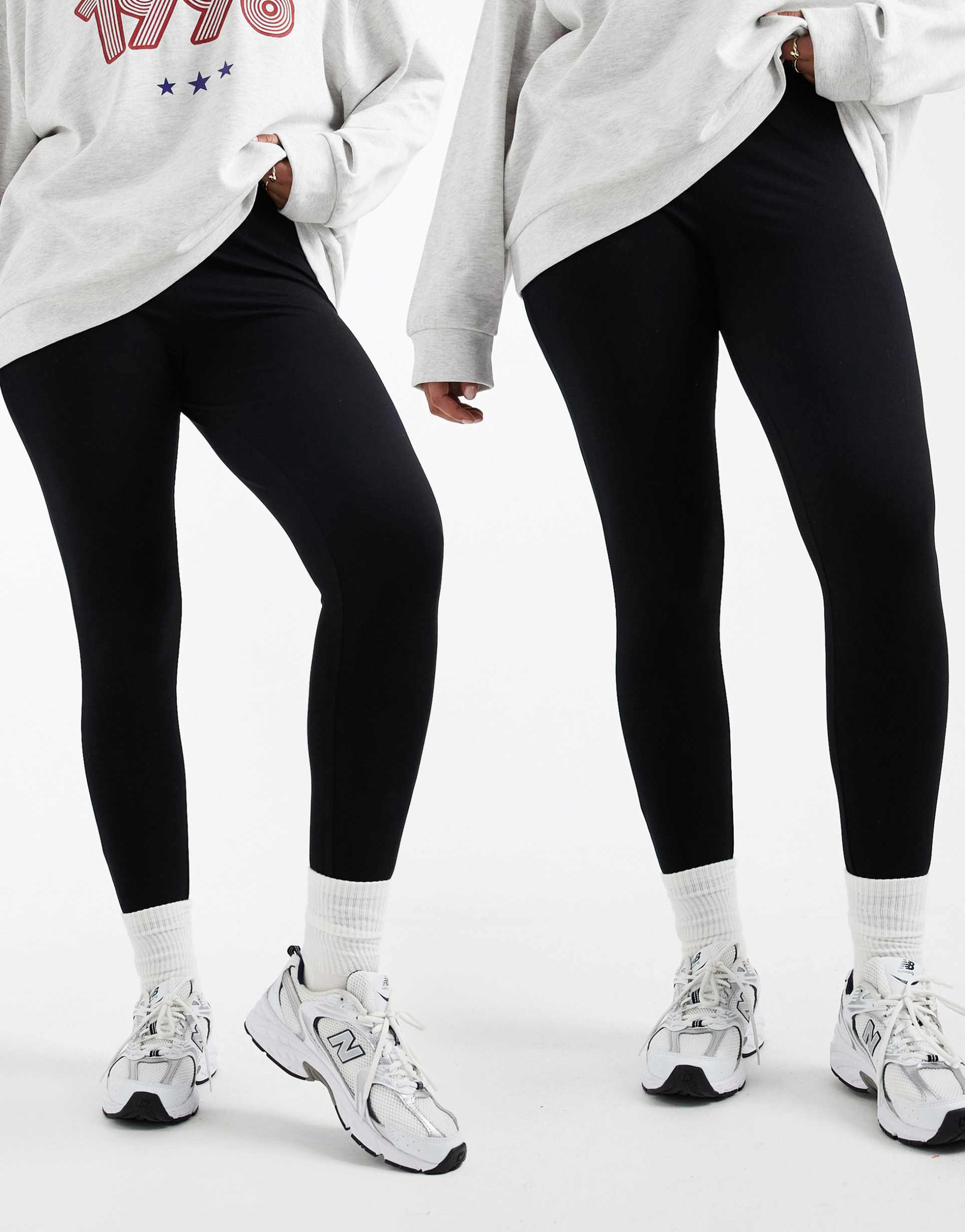 ASOS DESIGN Curve 2 pack basic jersey leggings in black