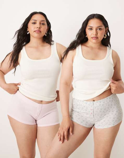 ASOS DESIGN Curve 2-pack boxers in floral print and pink pointelle - view 1