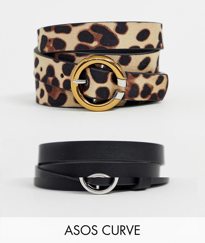 ASOS DESIGN – Curve – 2-pack med leopardmönstrat höft- och midjeskärp-Flerfärgad