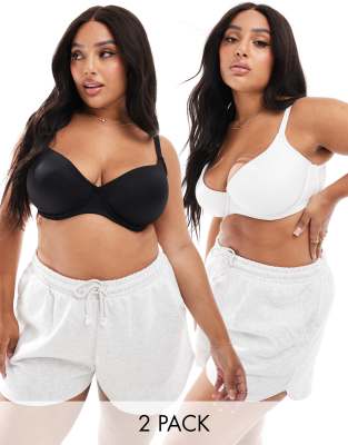 ASOS Curve ASOS DESIGN Curve 2 pack microfibre moulded t-shirt bra in black & white-Multi