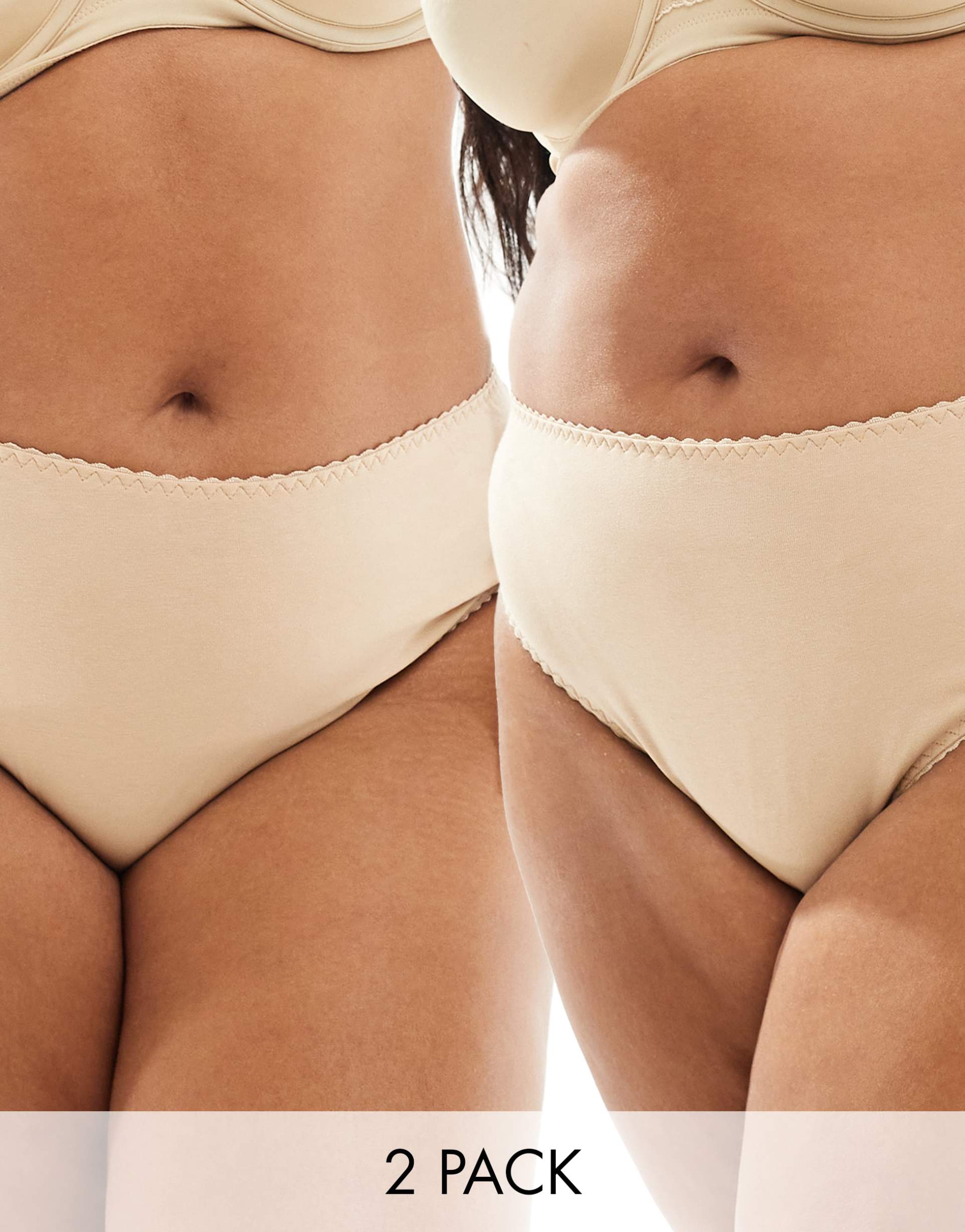 asos design curve 2 pack mila cotton brazilian briefs in beige