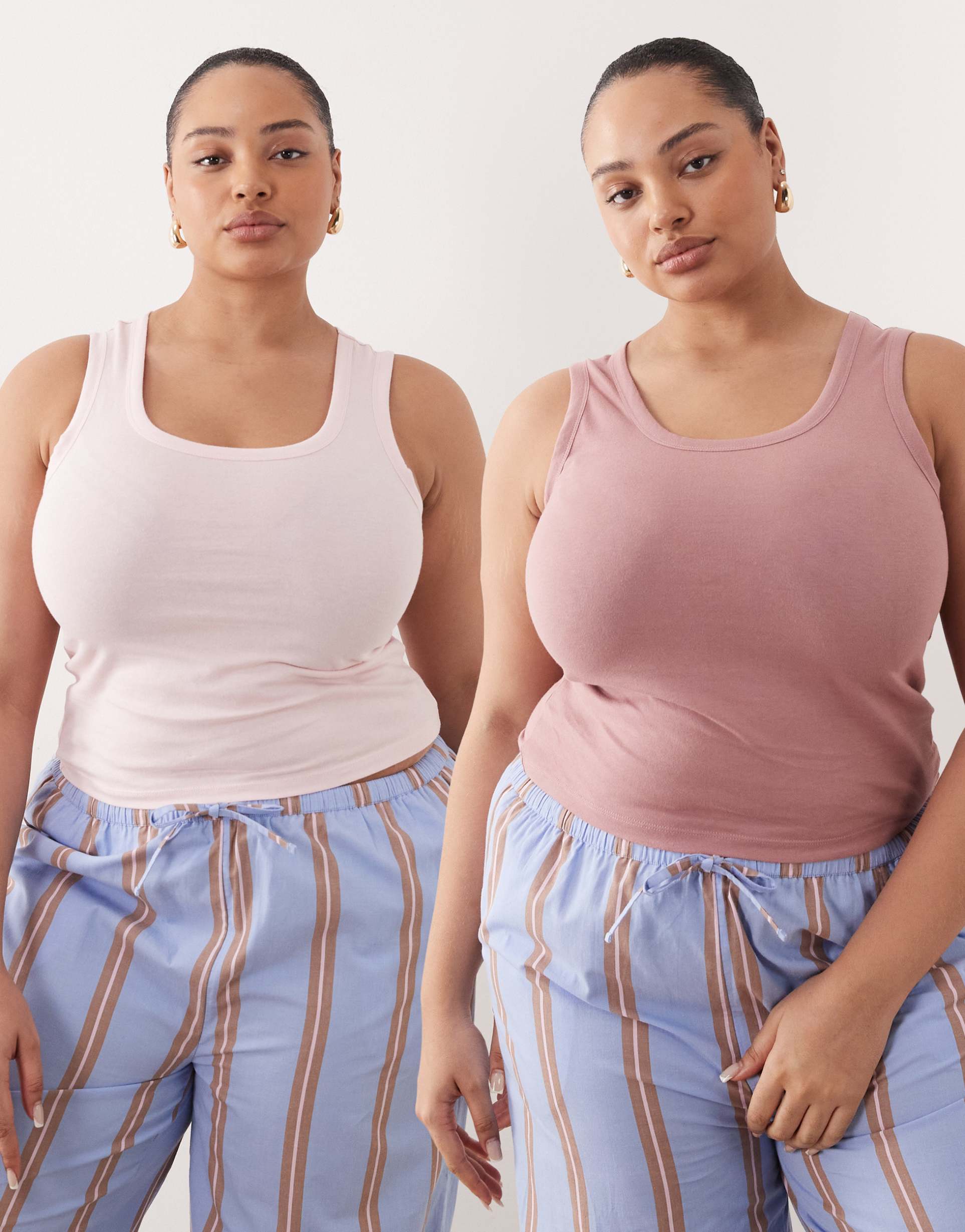 asos design curve 2 pack pajama tank top in mink & pink