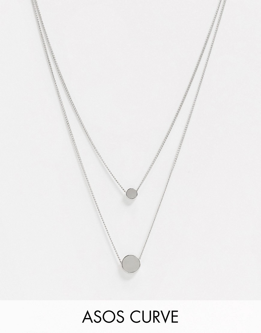 ASOS DESIGN Curve – 2-pack silverfärgade halsband med runda hängsmycken