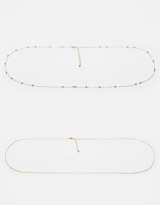 ASOS DESIGN Curve - 2er-Pack goldfarbene Bauchketten mit Kugeldesign und filigranem Design