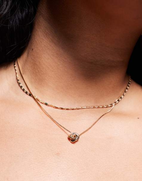 ASOS DESIGN Curve – 2er-Pack goldfarbene Halsketten mit Knotenanhänger und strukturierter Kette - view 1