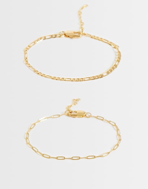 ASOS DESIGN Curve – 2er-Pack Ketten-Armbänder mit 14-Karat-Vergoldung - view 1