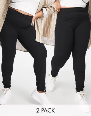 ASOS DESIGN Curve - 2er-Pack Leggings in Schwarz