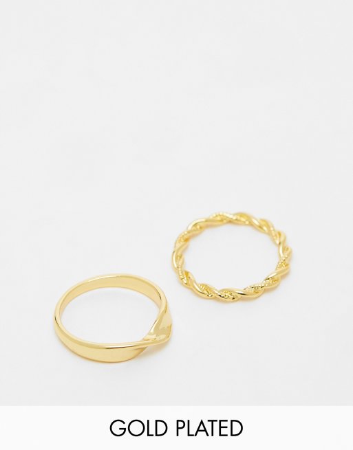 ASOS DESIGN Curve – 2er-Pack Ringe mit 14-Karat-Vergoldung und verdrehtem Design