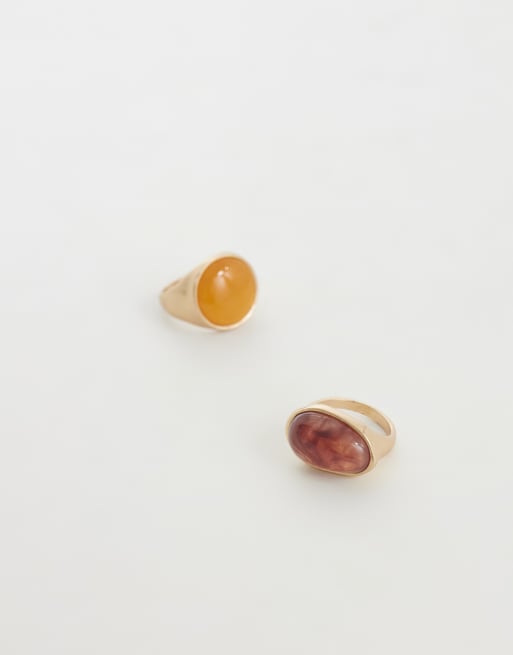 ASOS DESIGN Curve 2er-Pack Ringe mit Harz-Steinfassungen in Goldoptik, 3 von 3