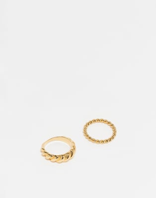 ASOS DESIGN Curve - 2er-Pack strukturierte Ringe mit 14-Karat-Vergoldung-Goldfarben