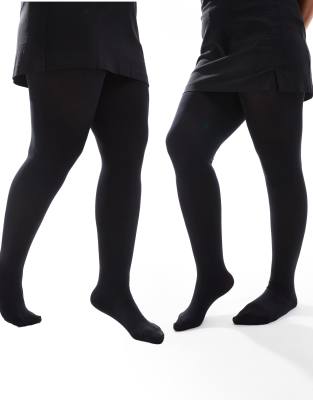 ASOS DESIGN Curve - 2er-Pack Strumpfhosen in Schwarz mit hohem Stretchanteil, 90 Denier