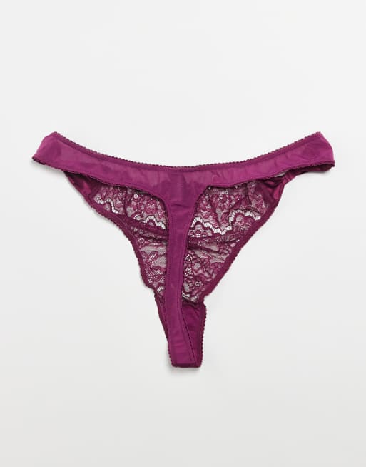 ASOS DESIGN Curve – 2er-Pack Tangas aus Spitze in Magenta und Schwarz mit Schleifendetails, 3 von 3