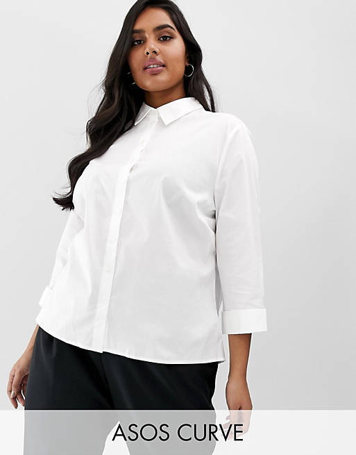 ASOS DESIGN Curve 3/4 sleeve shirt in stretch cotton