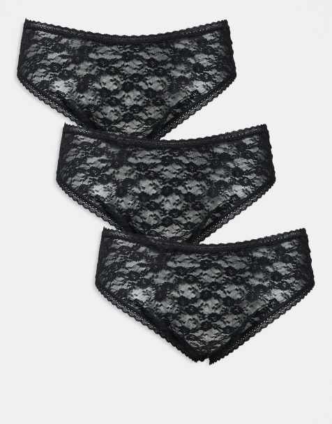 ASOS DESIGN Curve 3 pack all over lace brazilian brief in black - view 1