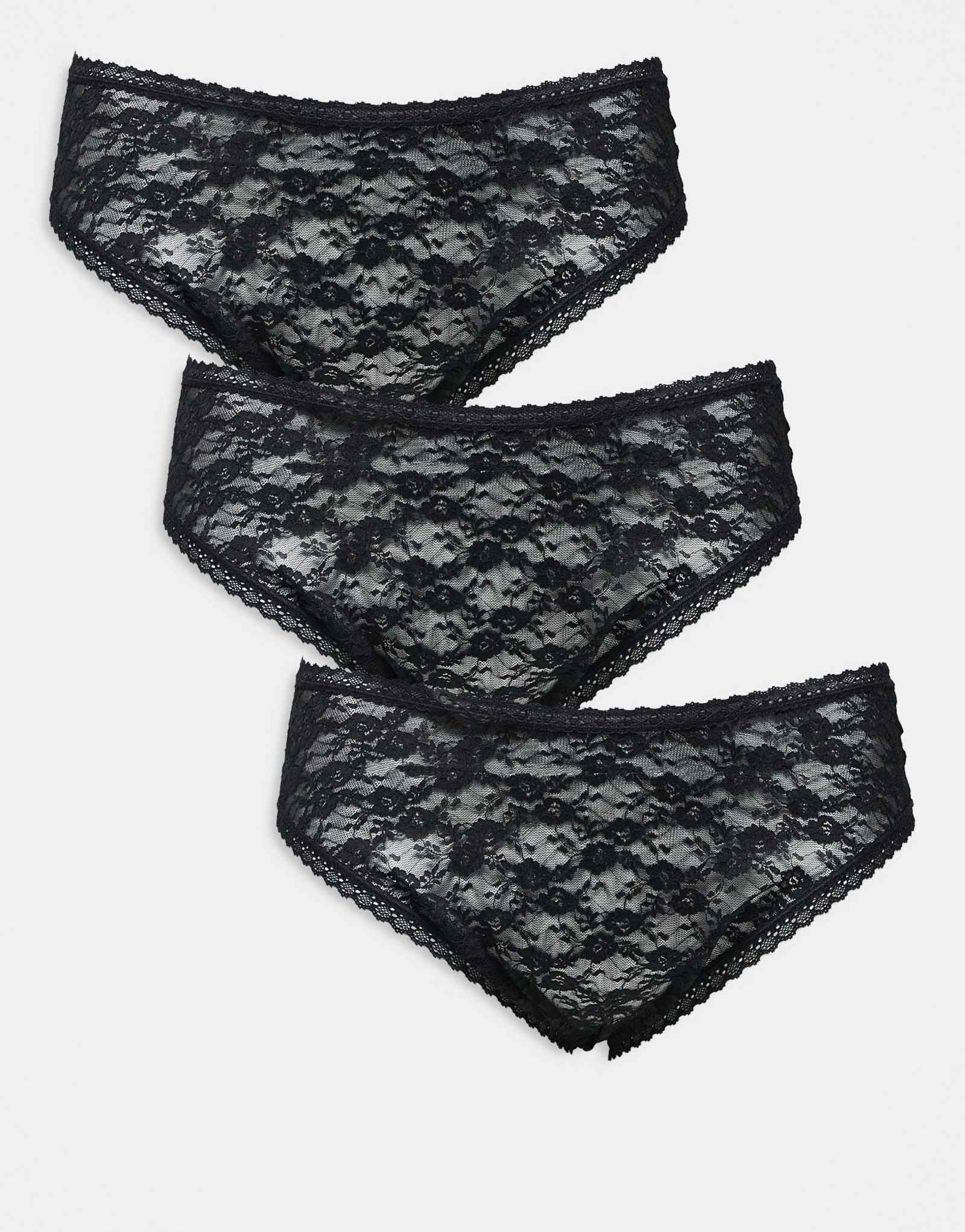 Бразильские трусы ASOS DESIGN Curve из 3-х упаковок с кружевом черного цвета