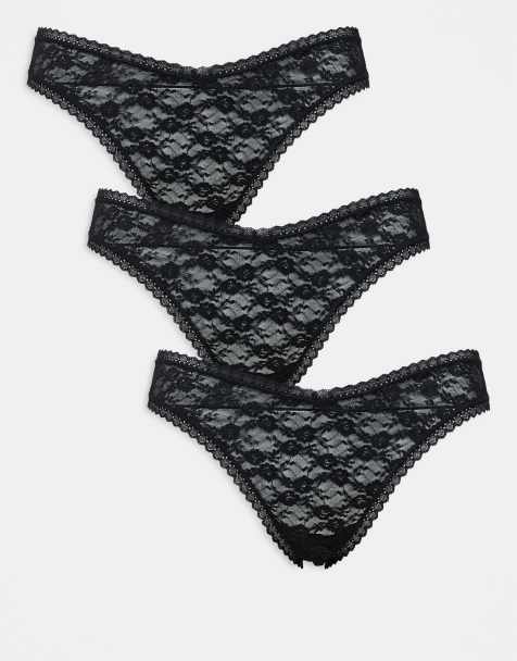 ASOS DESIGN Curve 3 pack all over lace thong in black - view 1