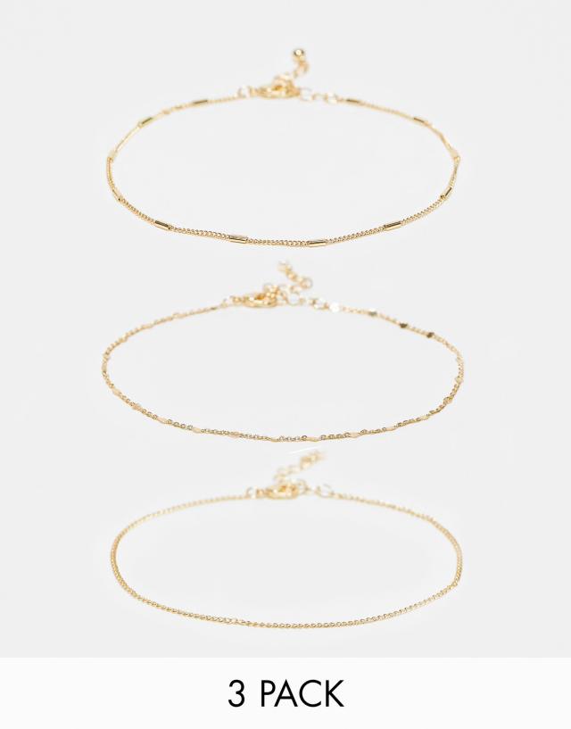 ASOS DESIGN Curve 3-pack anklets in gold tone