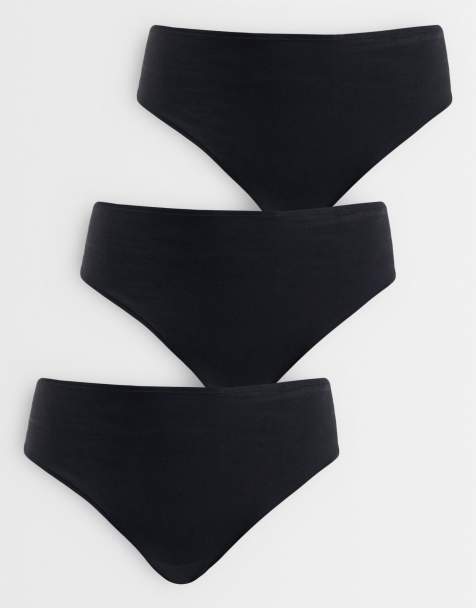 ASOS DESIGN Curve 3-pack bawełniane brazyliany o średnim kryciu, czarne - view 1