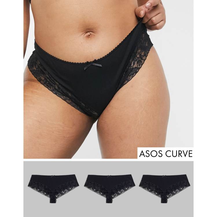 ASOS DESIGN 3 pack cotton high waist brazilian in black