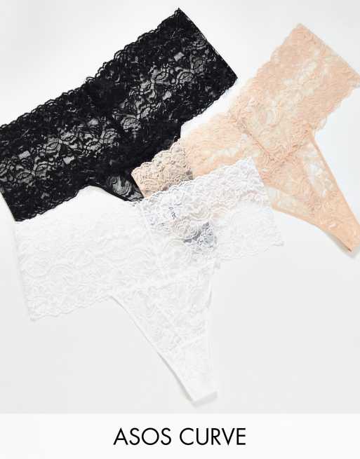 ASOS DESIGN Curve 3 pack deep lace thong in multi