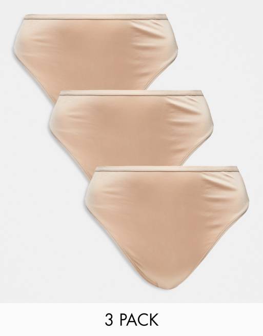 ASOS DESIGN Curve 3 pack microfiber high waist thong in beige