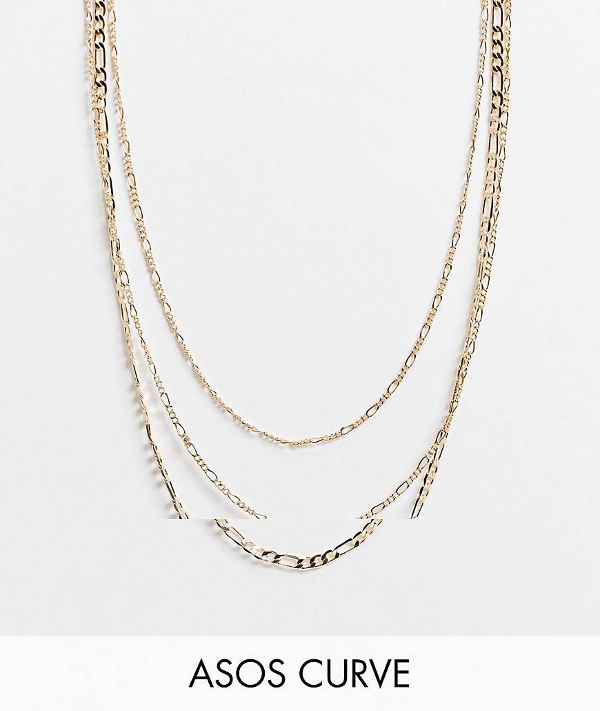 ASOS DESIGN Curve 3-pack necklaces in mixed fine chains in gold tone