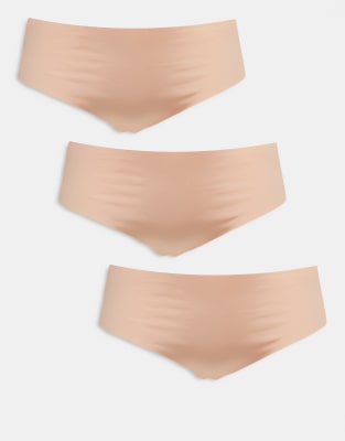 ASOS DESIGN Curve 3 pack no vpl and lace brazilian brief in beige - view 1