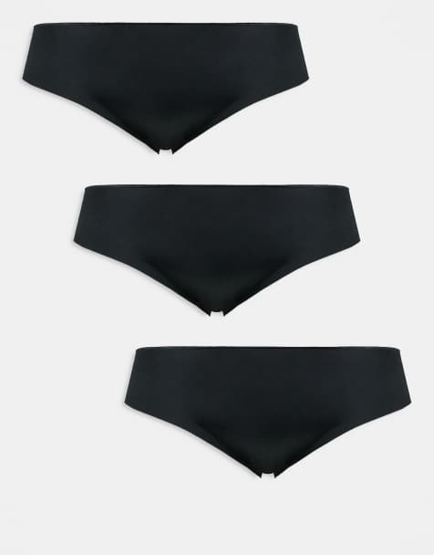 ASOS DESIGN Curve 3 pack no vpl and lace brazilian briefs in black - view 1