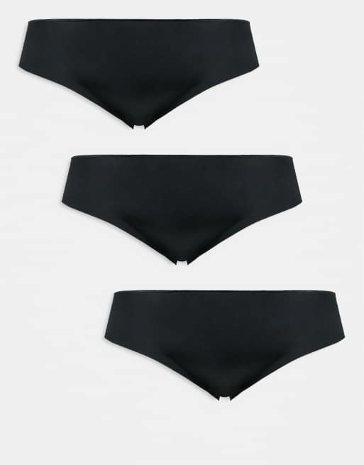 ASOS DESIGN Curve 3 pack no vpl and lace brazilian briefs in black
