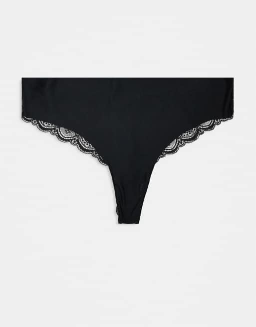 ASOS DESIGN Curve 3 pack no VPL and lace lingerie thong in black