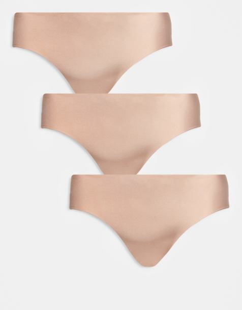 ASOS DESIGN Curve 3 pack no vpl brazilian brief in beige - view 1