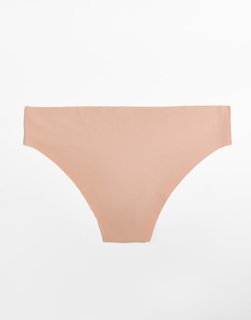 ASOS DESIGN Curve 3 pack no vpl brazilian brief in beige, 3 of 3