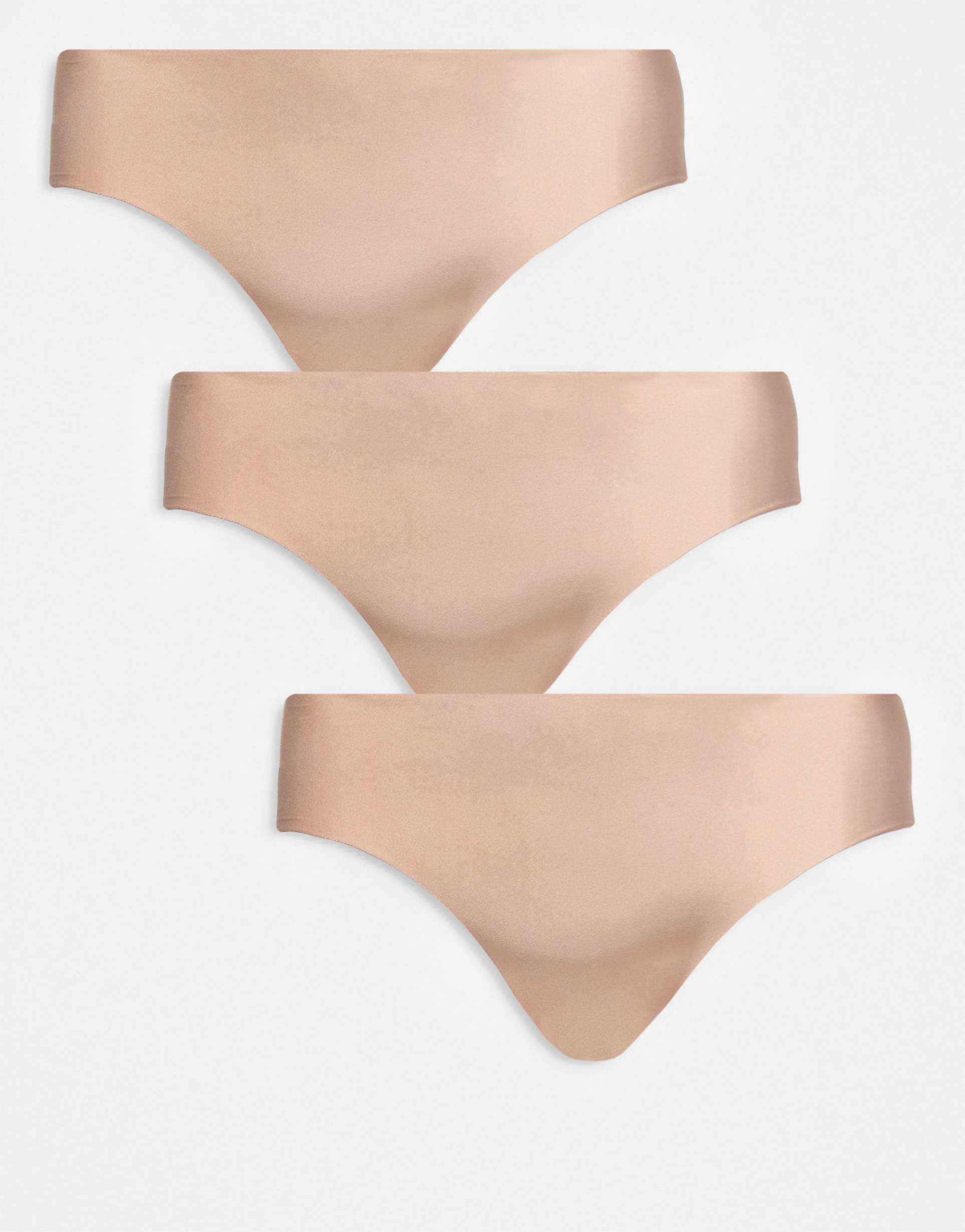 asos design curve 3-pack no-vpl brazilian briefs in beige