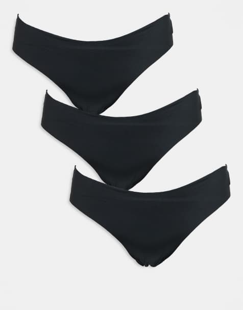 ASOS DESIGN Curve 3 pack no vpl brazilian briefs in black - view 1