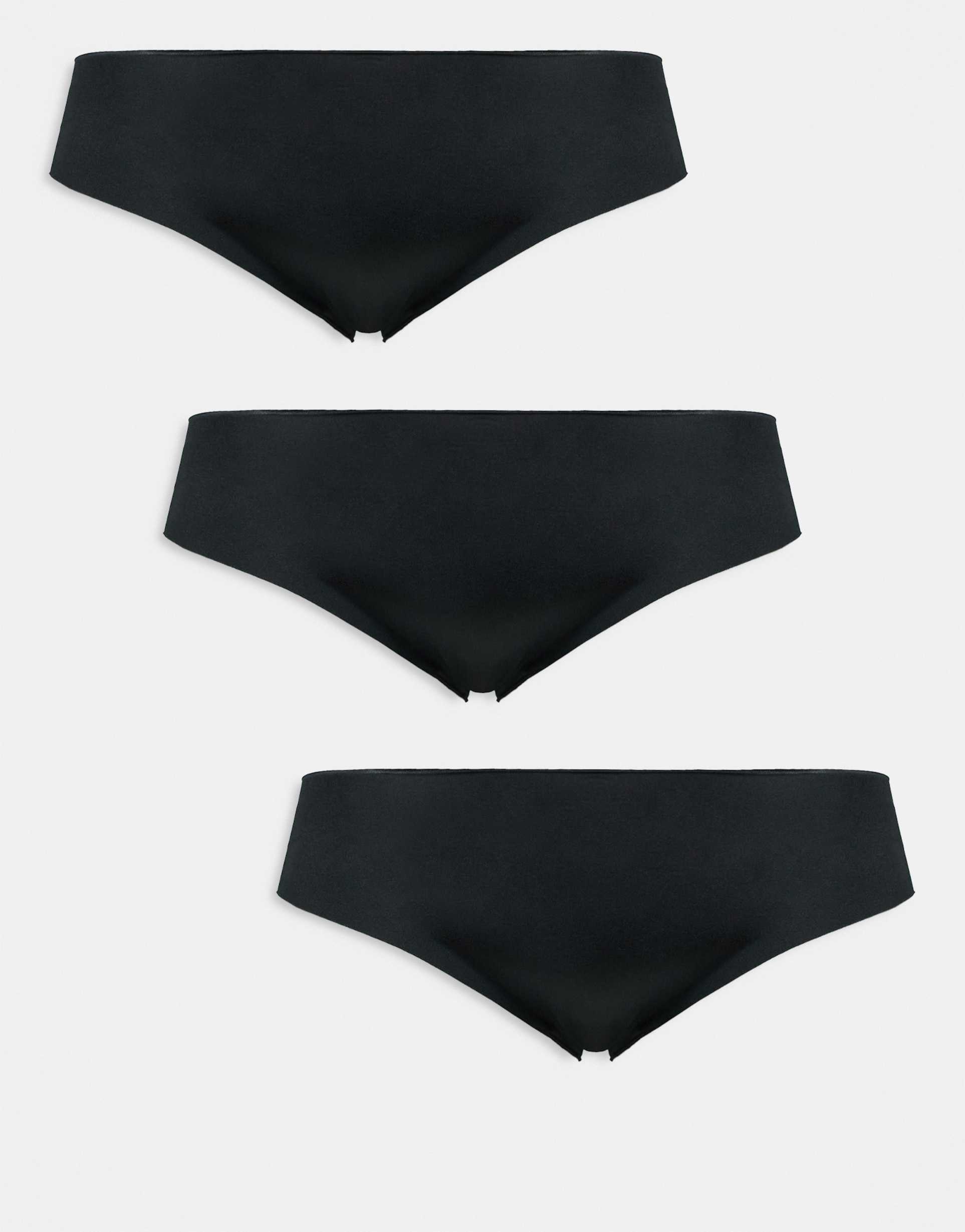 asos design curve 3 pack no vpl & lace brazilian briefs in black