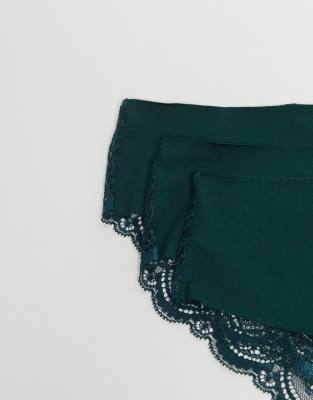 Asos Curve Asos Design Curve 3 Pack No Vpl & Lace Brazilian Briefs In Multi