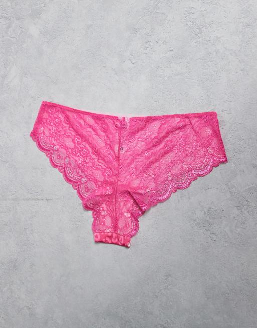 ASOS DESIGN Curve 3 pack no vpl & lace brazilian in pink leopard, heart print and cherry red, 2 of 3
