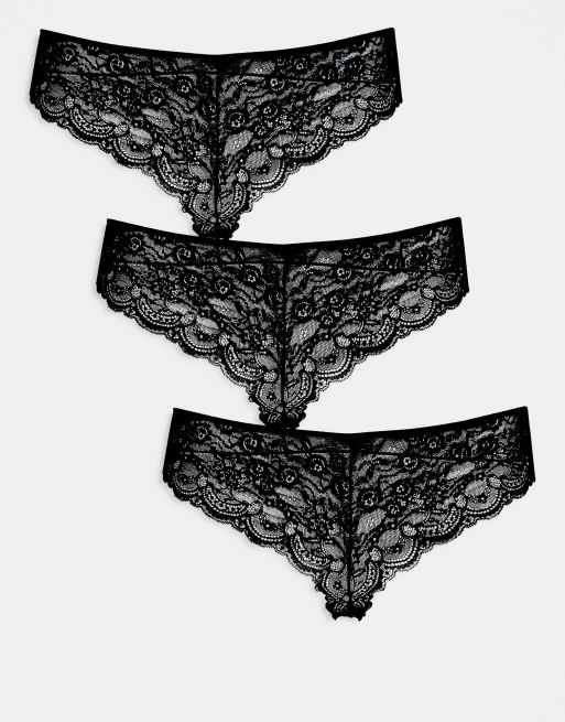 ASOS DESIGN Curve 3 pack no VPL & lace lingerie thong in black, 2 of 3