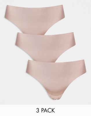 ASOS DESIGN Curve 3 pack no VPL & lace thong in mink