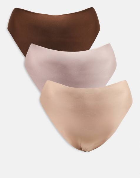 ASOS DESIGN Curve 3 pack of no VPL Brazilian briefs in neutrals - view 1