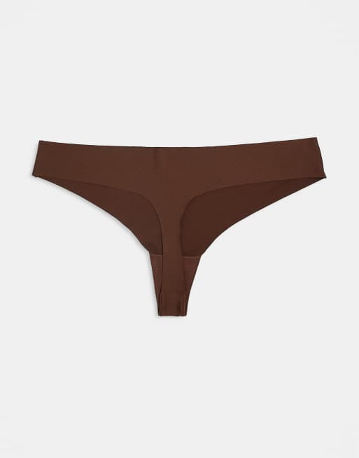 ASOS DESIGN Curve 3 pack of no VPL lingerie thong in neutrals, 2 of 3