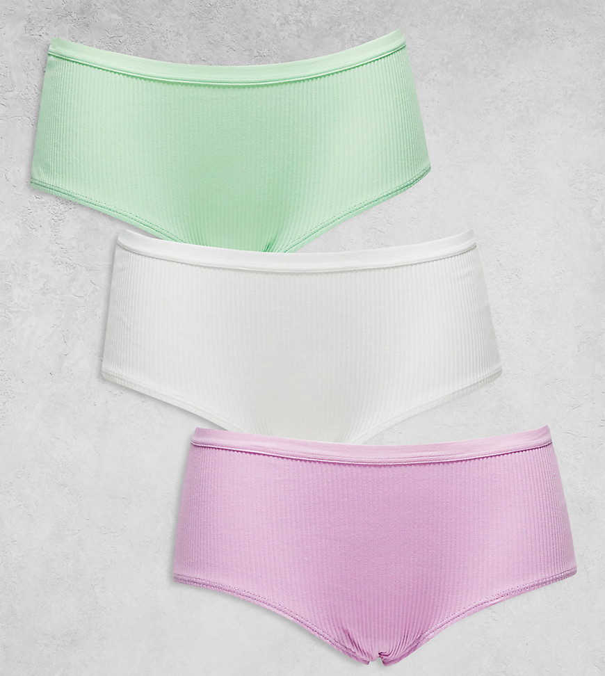 Curve 3 pack ribbed briefs in white, lilac & pistachio-Multi