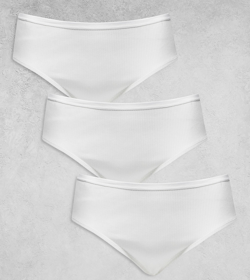 Asos Design Curve 3 Pack Ribbed Briefs In White