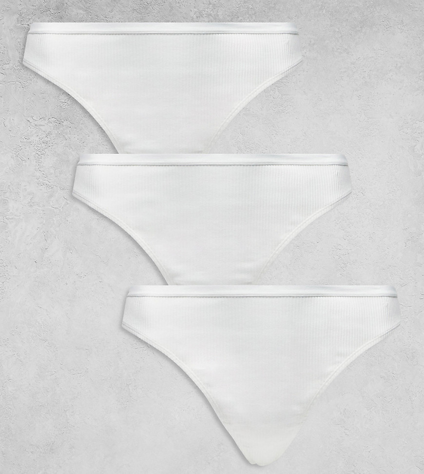 ASOS DESIGN Curve 3 pack ribbed thongs in white