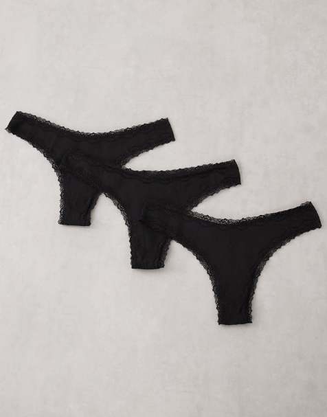 ASOS DESIGN Curve 3 pack thong with lace trim in black - view 1