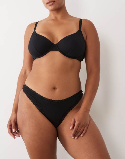 ASOS DESIGN Curve 3 pack thong with lace trim in black, 5 of 5