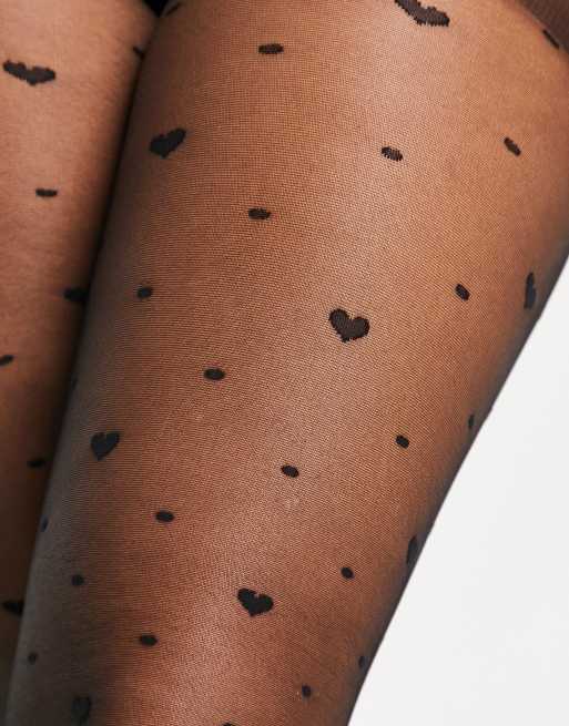 ASOS DESIGN Curve 30 denier polka dot and heart tights in black