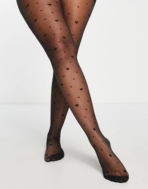 ASOS DESIGN Curve 30 denier polka dot and heart tights in black