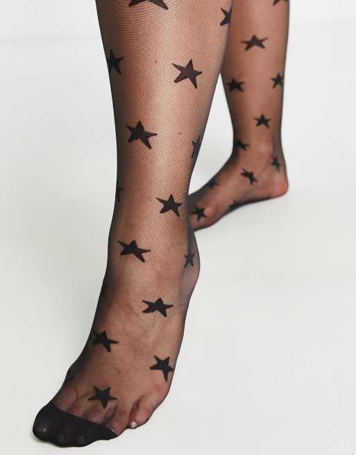 ASOS DESIGN Curve 30 denier star print tights in black